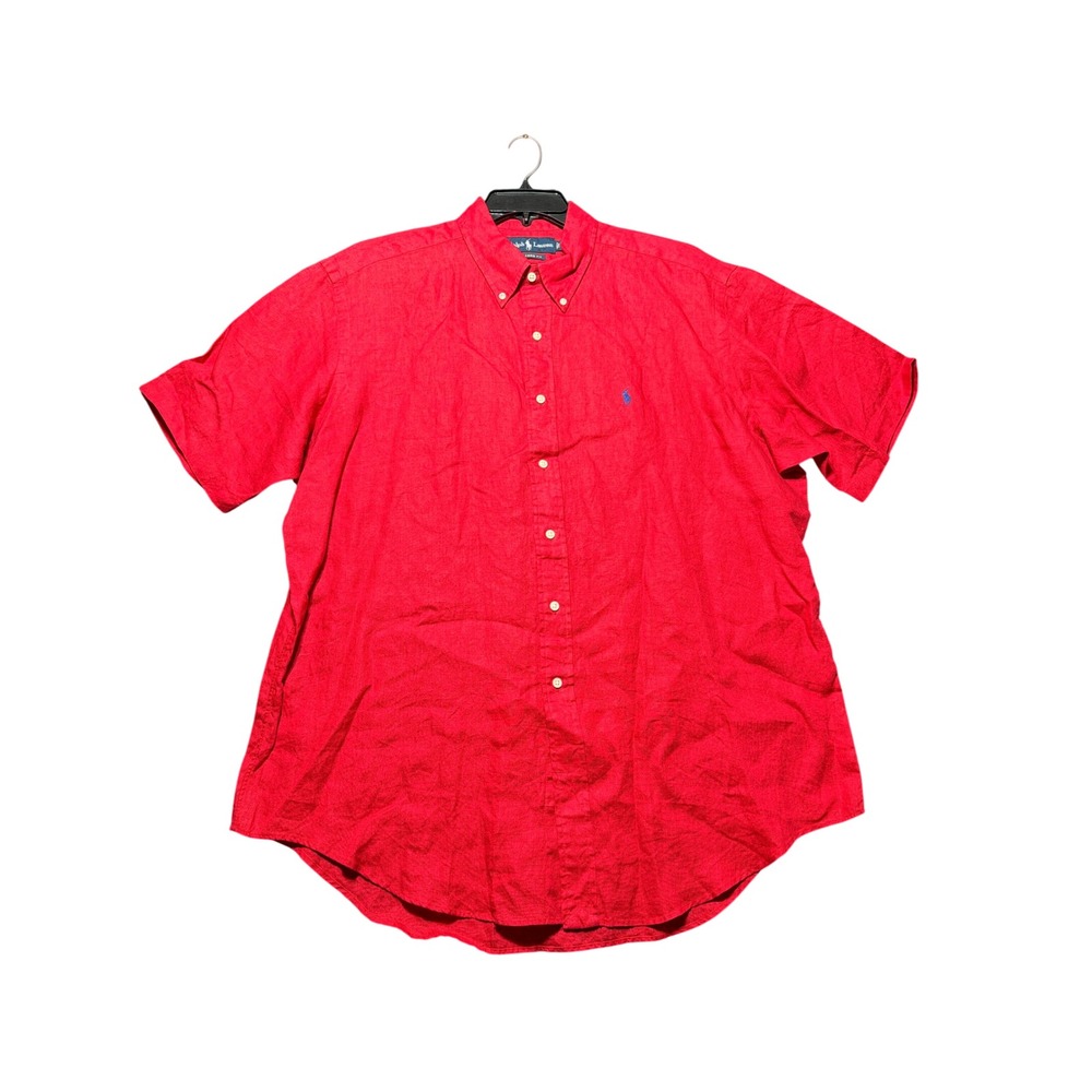Ralph‎ Lauren Linen Shirt Mens XL Red Excellent Classic Fit Short Sleeve